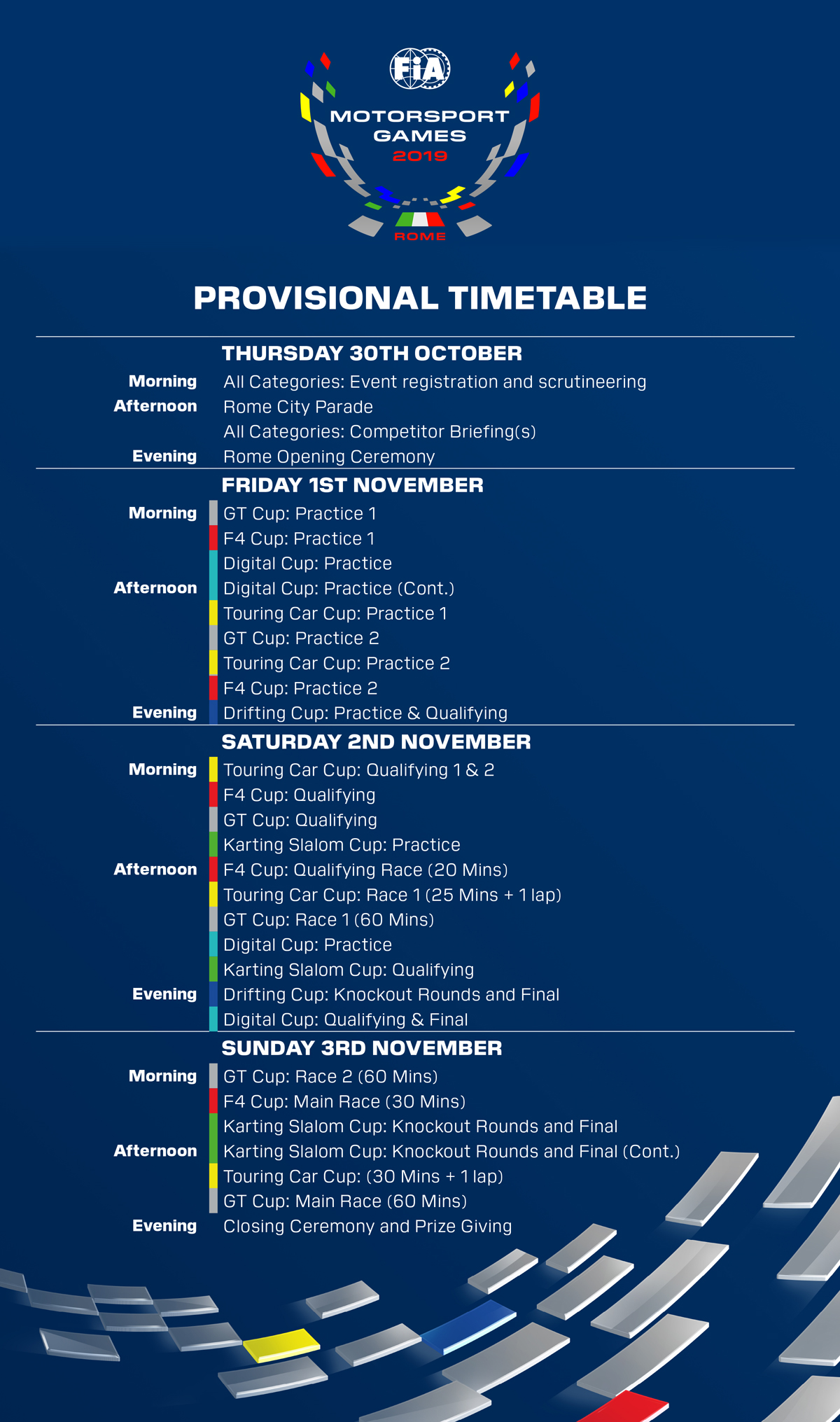 Fia games provisional timetable time and cup